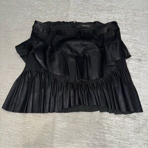 Isabel Marant Ruffled Pleated Black Leather Mini Skirt